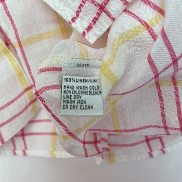 Talbots Irish Linen Windowpane Button Up Shirt Size 10 Long Sleeve Pink … - Picture 6 of 12